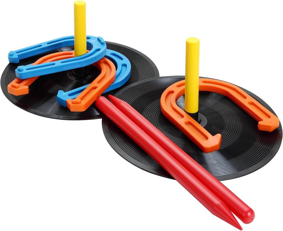 Outdoor Indoor Rubber Horseshoes Set Includes 4 Horseshoes,2 Pegs,2 Rubber Mats,2 Red Plastic dowels,Beach Games Perfect for Tailgating,Camping,Backyard,Fun for Kids Adults (Multi Color)