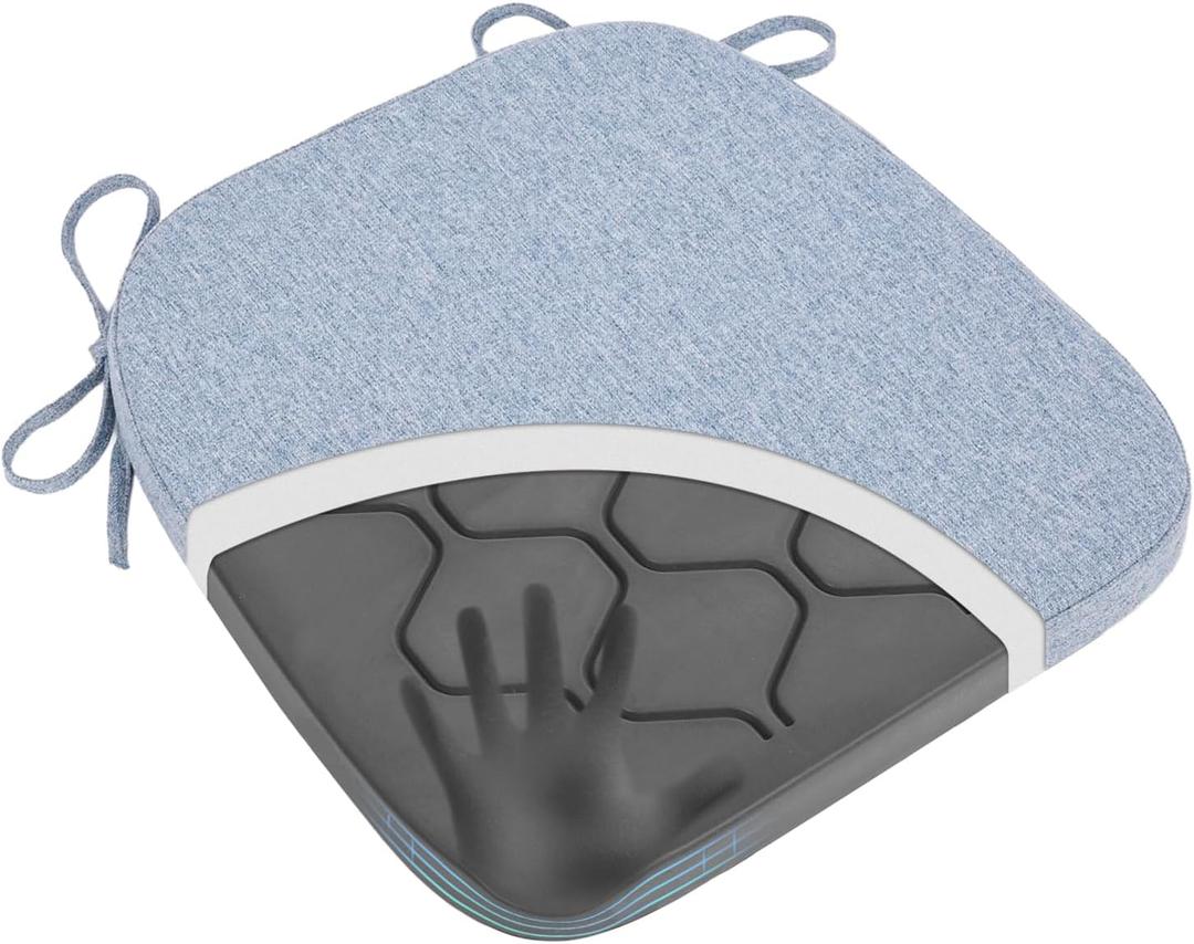 GOFORIT Dining Chairs Cushions, Memory Foam Kitchen Chair Pads with Ties and Washable Cover, Seat Cushions for Indoor Dining Room, 16.5'' x 16'',Light Blue