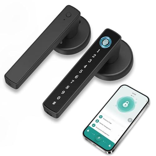 Fingerprint Door Lock Biometric Smart Door Knob Keyless Entry Door Lock One-Touch Lock & Unlock Electronic Touchscreen Keypad Lock with Handle, Door Locks for Front Door Bedroom Hotel Office Apartment