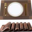 Placemats,Table Place Mats for Kitchen Dining, Heat-Resistant Anti-Skid Stain Washable PVC Table Mats, Easy to Cleaning Woven Vinyl Dinner Mats (Brown, 6 Pack)