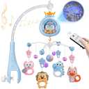 Crib Mobile with Music and Lights,Mobiles for Cribs, Baby Mobile Arm Toys Hanging for Girls Boys Infants 0-6 6-12 Months, Bassinets Nursery Musical Portable Mobile Clip On Pack and Play(Bule)