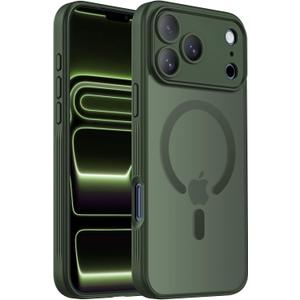 Symcele Designed for iPhone 17 Pro Case, Compatible with MagSafe, [Camera Protection] [15FT Military Drop Protection] Shockproof Translucent Matte Anti-Slip Phone Case, 6.3", Alpine Green