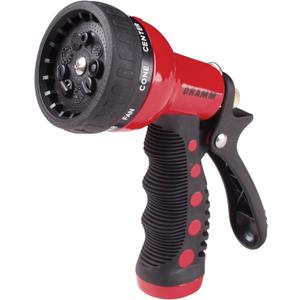 Dramm Revolver Heavy Duty 9 Pattern Quick Click Adjustable Garden Hose Spray Nozzle with Trigger Style Handle, for your Car, Boat, Deck, Sidewalk, Flowers and Young Trees, Red