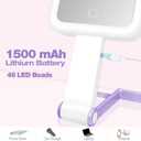 Portable Travel Makeup Mirror with Lights, Double Sided 1X/10X Magnifying Mirror, 3 Color Adjustable Lighting Touch Screen, Rechargeable Lighted Beauty Mirror, Tabletop Handhold Hanging (Purple)