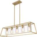 5-Light Gold Chandeliers for Dining Room | Modern Kitchen Island Light Fixture | Rectangle Chandelier for with Clear Glass Shade | Apply to Dining Room Light fixtures Over Table, L40" - 5 Light