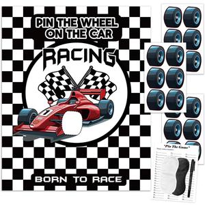 Racing Car Party Games, Pin The Wheel on The Cars Game for Monster Truck Wheels Car Speed Birthday Party Decorations Supplies, 22.8 x 28 inches