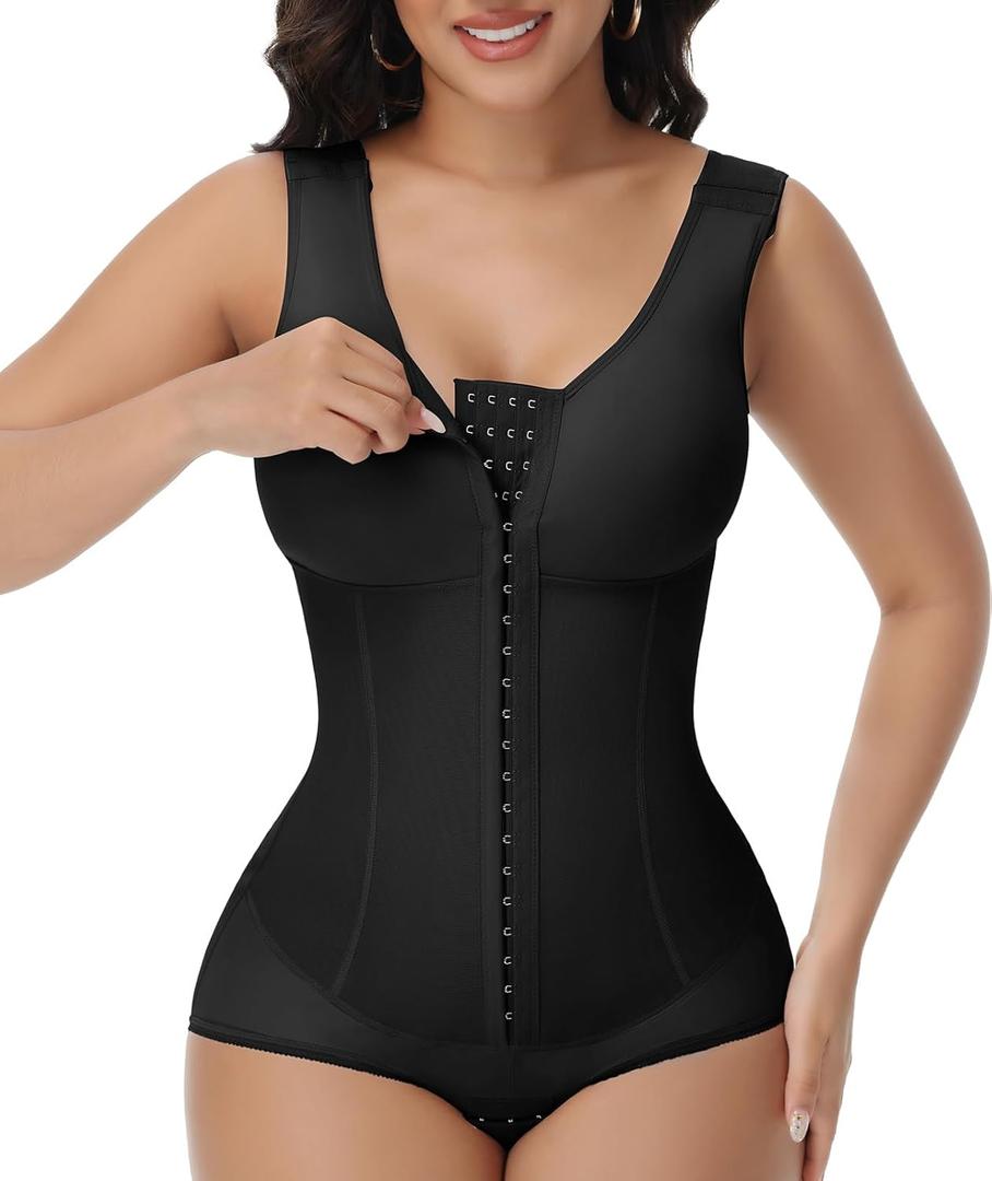 SHAPSHE Fajas Body Shaper Colombianas Moldeadoras Triple-Abdominal Compression Breathe-Easy Faja with Zero-Pressure Bra (Black)