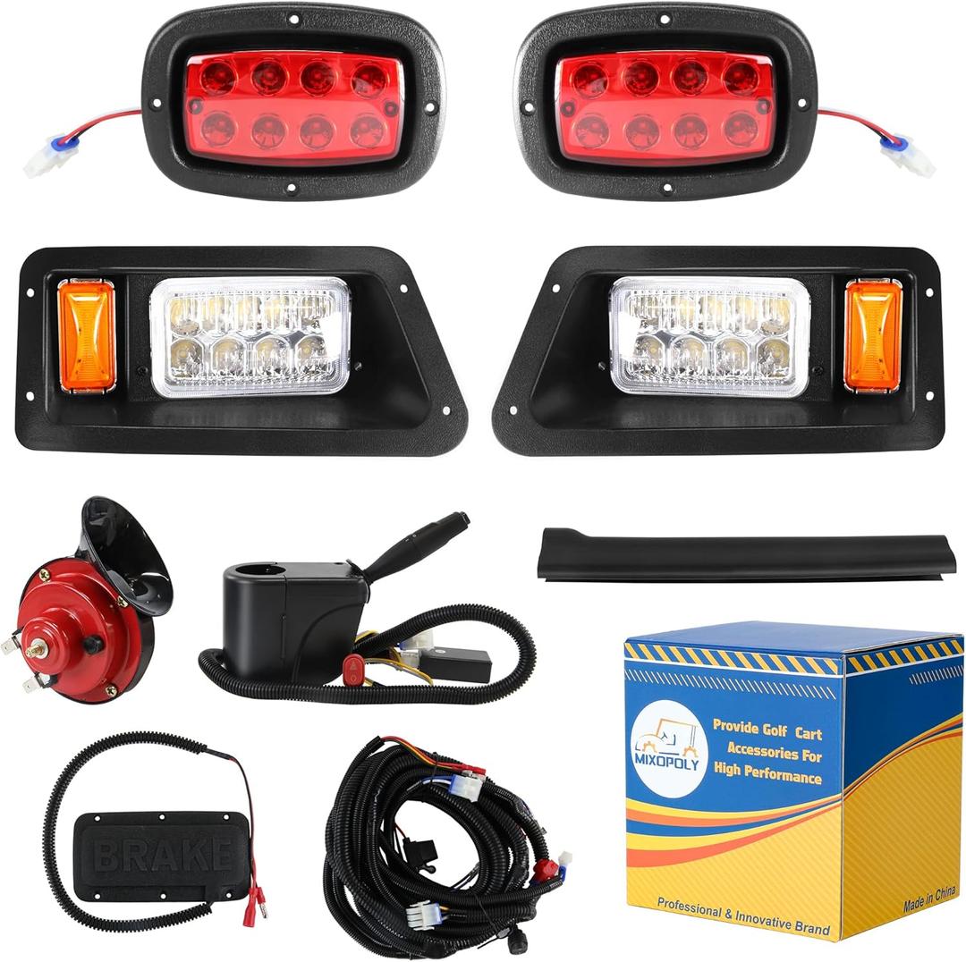 Golf Cart Light Kit for Yamaha G14, G16, G19, G22 Gas & Electric Model, 12V Full Headlight Tail Light Kit with Turn Signal Switch, Horn Button, Hazard Flasher and Brake Pad