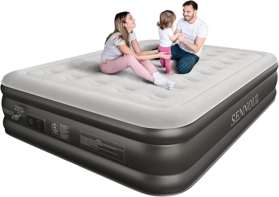 Air Mattress Queen with Built in Pump - Upgraded Blow Up Bed,2 Mins Quick Self Inflatable and Deflate, 18"/650lbs Max, Strong Support, Flocked Top, Puncture Resistant, for Camping,Home,Guests