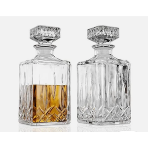Glass Whiskey Decanter Set Of 2 800ml Liquor Decanter With Airtight Stopper