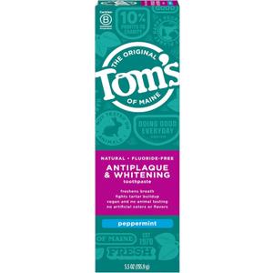 Tom's of Maine Antiplaque & Whitening Fluoride-Free Peppermint Toothpaste, 5.5 oz (5.5 Ounce (Pack of 2))