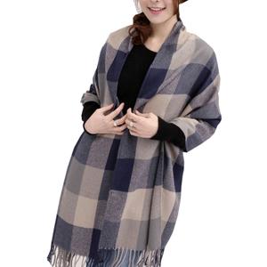Wander Agio Women's Fashion Long Shawl Big Grid Winter Warm Lattice Large Scarf (Grey)