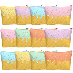 12 Pcs Ice Cream Drip Makeup Bags for Women Gifts Ice Cream Cone Cosmetic Bags Toiletry Zipper Pouch Sweet Lover Presents Birthday Party Favors Decorations