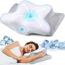 Neck Pillow Cervical Memory Foam Pillows, Cooling Contour Pillow for Neck Pain Relief, Ergonomic Orthopedic Bed Pillow for Side Back Stomach Sleepers with Breathable Pillowcase (White)