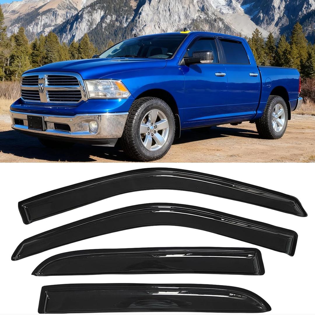 Window Visors Vent Sun Rain Guards for 2009-2024 Dodge Ram 1500 (19-24 Classic Body), Crew CAB ONLY; 10-25 Ram 2500/3500 MEGA/Crew CAB ONLY | Window Vent Visors, 4 pcs. - Smoke | 94109