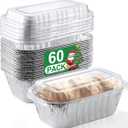 NEEBAKE 60 Pack 6x3.5x2 Disposable Aluminum Loaf Pans with Lids Small Aluminum Foil Pans Tin Foil Baking Pans Tin Trays Food Containers for Baking Cakes Bread Meat Loaves