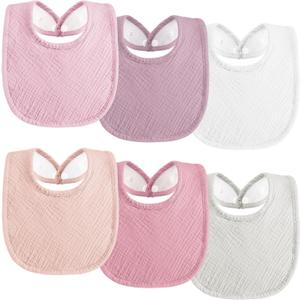 Muslin Baby Bibs Cotton Baby Drool Bandana Bibs for Baby Girls Boys Infant Newborn Toddler Drooling and Teething (Macaron Pink)