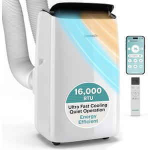 SereneLife 16000 BTU Inverter Portable Air Conditioner & Heater with Wi-Fi | Portable AC Unit with Dehumidifier, Fan Modes, Dual Hose System | Compact Standing Air Conditioner with Window Kit (White)