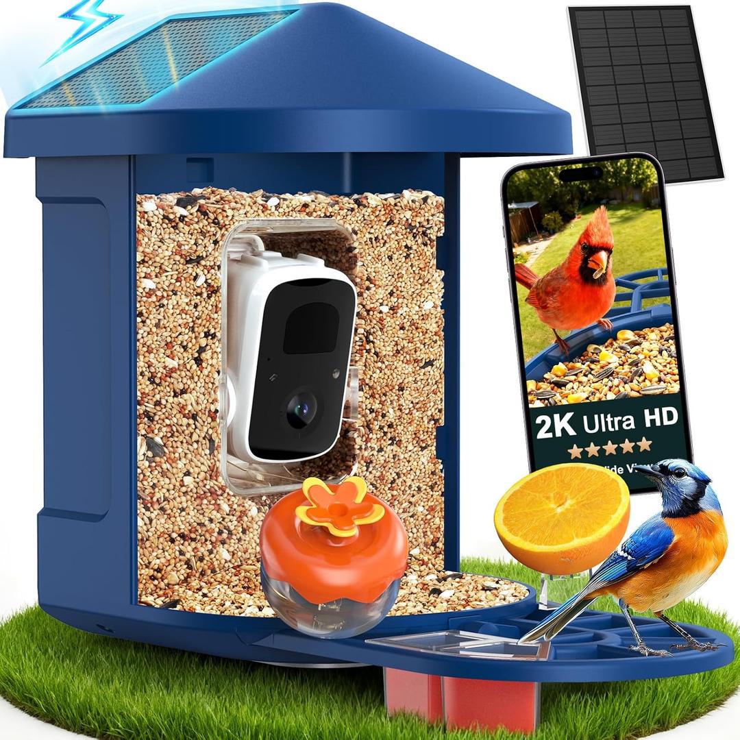 PeckCam® Bird Feeder with Camera with AI Identify 10000+ Birds Species, 3 Solar Panels, 2K Live View, Instant Arrival Alerts, Smart Bird House with Cam, Gift for Bird Lovers