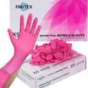 FINITEX Pink Nitrile Disposable Latex-Free Gloves - 3.5mil 100PCS Powder-Free Latex Free Cleaning Medical Exam Food Gloves