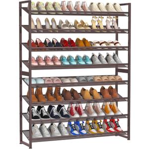 Large Shoe Rack 8 Tier Shoe Organizer, Heavy Duty Metal 4-Tier Stackable Shoe Storage Vertical Shoe Rack for Closet Front Door Entrance, Up to 50 Pairs, 44.8" W x 11.4" D x 56.7" H, Bronze