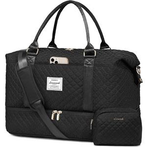LOVEVOOK Travel Duffle Bag,Weekender Bags for Women with Shoe CompartmentCarry on Overnight Bag with Toiletry Bag,Gym Duffel Bag with Wet Pocket, Hospital Bags for Labor and Delivery (Extra Large-2 Pcs, Black-L3)
