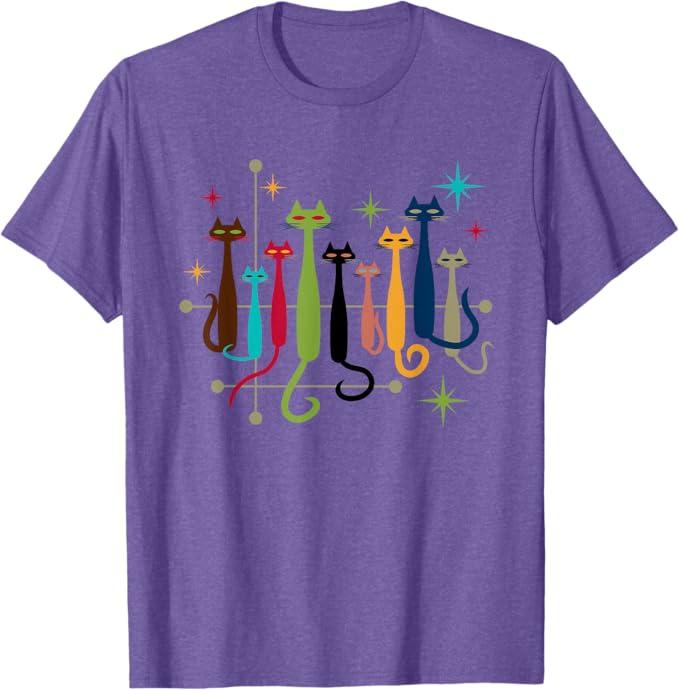Vintage Retro Mid-Century Modern Look Cats 50s 60s Style T-Shirt S