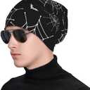 Halloween Skull Pumpkin Beanie Chemo Hat Cancer Headwear Knitted Hats Slouchy Cap for Adults Women Men (Black)