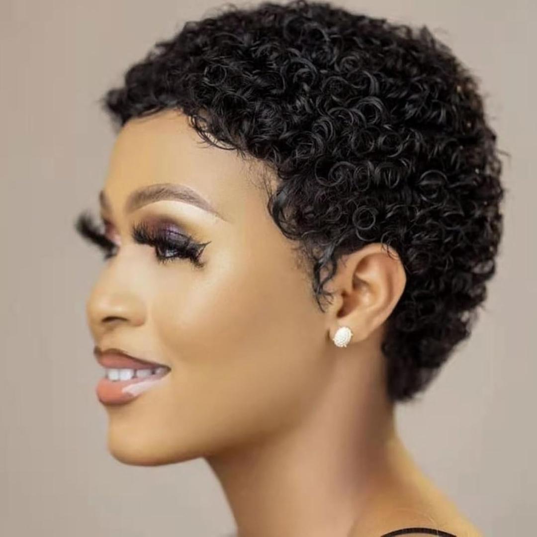 Glueless Wear and Go Wig Short Human Hair Wigs for Black Women Curly Wig with Bangs Brazilian Virgin Full Machine Made Wig Natural Black None Lace Frontal Wigs for Daily Use (Natural Black)