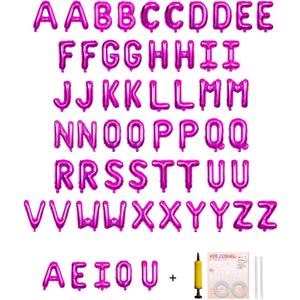 58 PCS Letter Balloons Alphabet Letters 2 Sets A- Z & 1 Sets AEIOU 16 - Inch Mylar Foil Balloons Set for Wedding/Birthdays/Annivs/Grads party Decoration Banner Custom Phrase (Hot Pink)