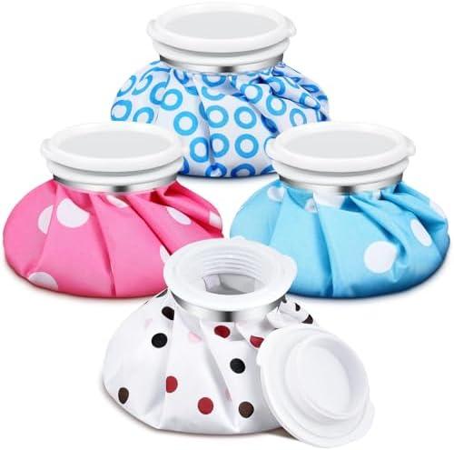 Honoson 4 Pack Reusable Ice Pack and Hot Water Bag for Adults, Cold and Hot Use for Injuries, Pain Relief, Wisdom Teeth, Breastfeeding, Tired Eyes, 5.5 Inches(Stylish Style)