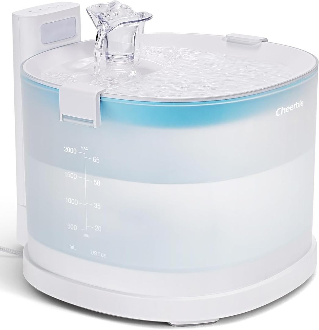Cheerble Pumpless Cat Water Fountain, 2L/67oz E1 Automatic Cat Water Dispenser for Cats & Dogs MagDrive Technology Dual Mode Dispensing, No Cleaning Hassle, No Electrical Leakage, BPA-Free (Corded, White)