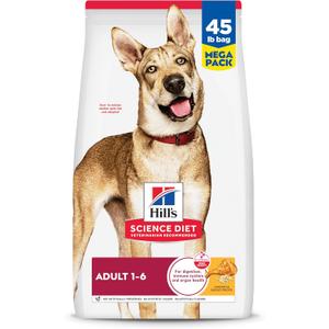 Hill's Science Diet Adult 1-6, Adult 1-6 Premium Nutrition, Dry Dog Food, Chicken & Barley, 45 lb Bag (45 Pound (Pack of 1))