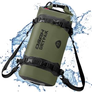 25L Waterproof Dry Bag - Motorcycle Luggage Tail Bag with Straps for Back Seat, Roll Top Lightweight Waterproof Backpack Sack for Travel, Swimming, Boating, Kayaking, Camping and Beach (Olive)