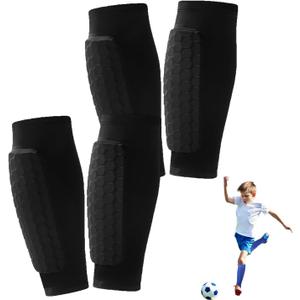 2 Pairs Soccer Shin Guards for Kids Youth Adult,Shin Guards Soccer Calf Compression Sleeve with Honeycomb Pads,Lightweight Shin Protector Support for Baseball MTB FootballBoys Girls Protective Gear (X-Small, Black)