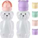 Upgraded 2 Pack Honey Bear Straw Cups for Baby, Toddler - Flip Top, Spill-Proof & Anti-pullout & Pop-up Straw Design - 8 OZ Squeezable Transition Sippy Cup for Speech & Feeding Training, Purple&Pink