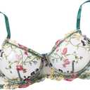 Lilosy Sexy Floral Embroidered Mesh Women Underwire Push Up Lingerie Set (Green, M)