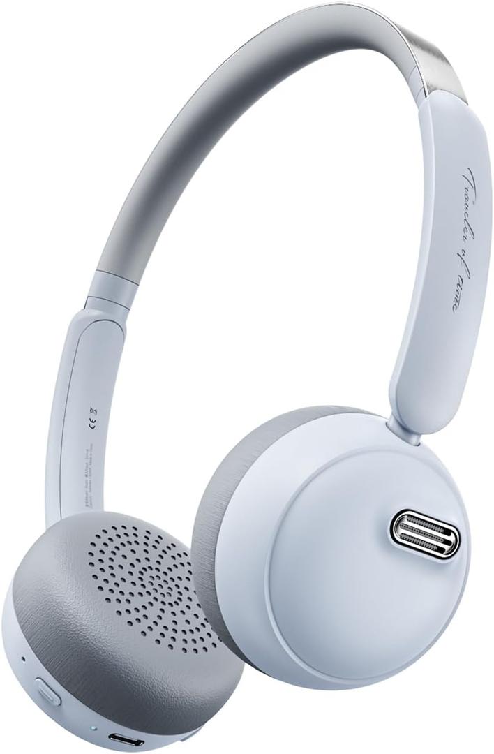 Retro Headphones, Old School Style, Hybrid Active Noise Cancelling, On-Ear Design with Bluetooth V5.4, Up to 60 Hours of Playtime, Built-in Microphone for Seamless Calls (Blue)