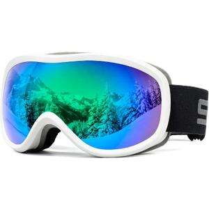 SPOSUNE Ski Goggles Over Glasses with Dual lens, Anti-fog Anti-UV Snow Goggle for Men Women Youth Skiing Snowmobile (Black +Green Lens)