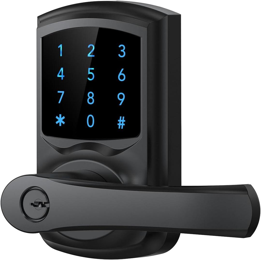 Keyless Entry Door Lock with Keypad and Handle for Front Doors, Touchscreen, Anti-peep Password, Auto-Locking, Matte Black
