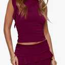 2 Piece Sets for Women Y2k Going Out Ruffle Trim Ruched Tank Top And High Waist Skirt Set Club Mini Dress, XS