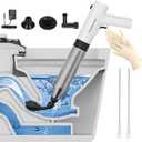 Electric Toilet Plunger, Unclog In One Shot, Remover For Bathroom, Kitchen Pipes Clog, High Pressure Air Plungers For Bathroom Heavy Duty (White)