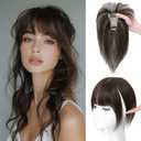 Hair Toppers for Women with Bangs 100% Human Hair 3603D Cover Fake Bangs Hair Topper with Thinning Newly Upgraded Realistic Scalp with Hairpieces for Daily Wear(Dark Brown) (Bangs-9 Inch)