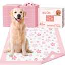 MIZOK Dog Pee Pads 28x34in Pink, Puppy Pads Extra Large Absorbent with Adhesive Tabs 6-Layer Leak-Proof Quick-Dry Design Odor Control for Potty Training, Cherry Blossom Prints (40 Counts)