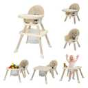JOYMOR 7 in 1 High Chair for Babies and Toddlers, Convertible Kids Learning Table and Chair with Large Baske for Storage (Beige)