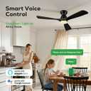 52in Smart Flush Mount Ceiling Fans with Lights,Outdoor Low Profile Wood Ceiling Fan Quiet DC Motor,Work with Alexa/Gg Voice Control/App/Remote,Dimmable,6-speed, Easy Install for Patio,Porch,Black