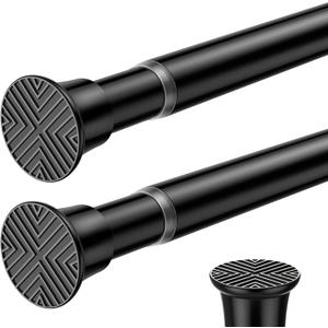 2PCS Black Tension Curtain Rods 23 to 46 Inch, Pressure Expandable Spring Rods Short Curtain Rods, Adjustable Curtain Rods for Windows Bedroom Doorway Closet Door