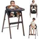KUB High Chair for Babies and Toddlers Adjustable Foldable Convertible 5 Point Harness Easy Clean Wood-Printed Metal with Removable Tray Baby Highchair for Family (Black&Walnut Wood-Printed Metal)