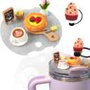 5 x Cup Lid Accessories for Stanley 40 Oz Cup With Silicone Straw Cap, Charms for Tumblers, Miniature Cake Pie & Coffee Decorations for Special Gifts