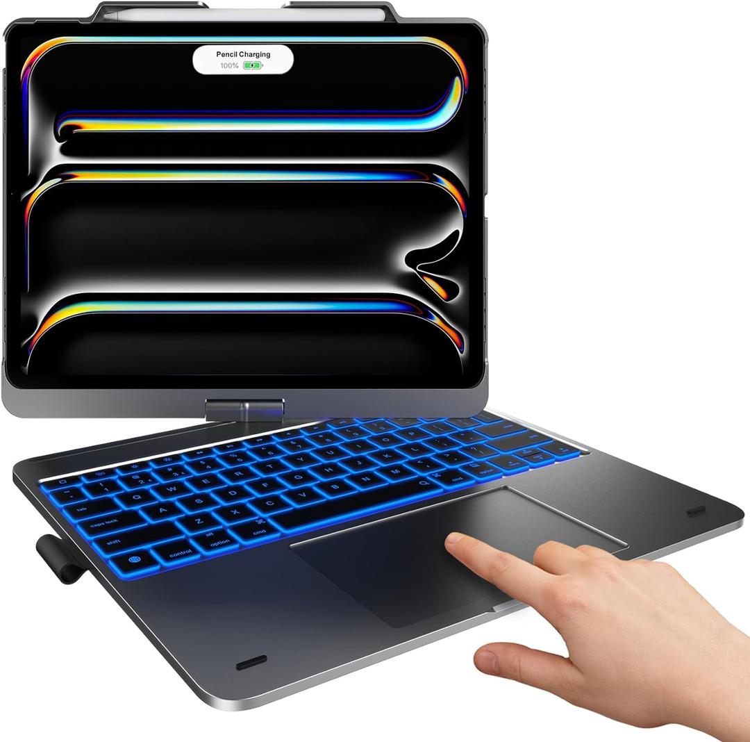 typecase Touch Case with Keyboard for iPad Pro 13-inch(M4, 2024), iPad Air 13-inch(M3, 2025/M2, 2024) & iPad Pro 12.9(6th/5th/4th/3rd Gen), Trackpad, 360 Rotatable, 11-Colors Backlit, Midnight Gray